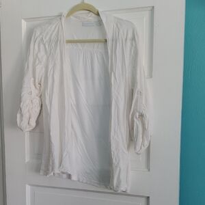 New York & Company White Open-Front Cardigan